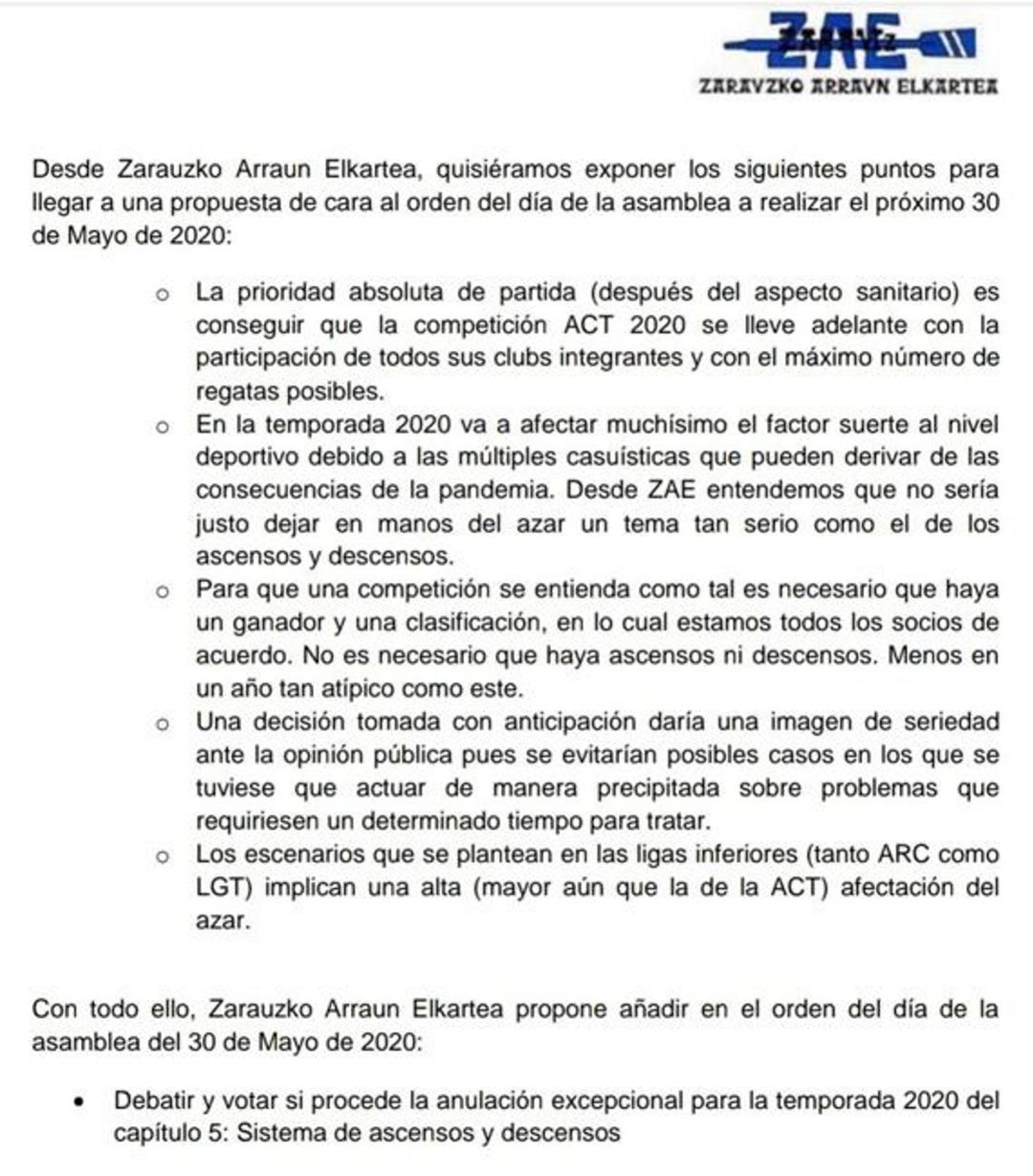 Propuesta de Zarautz para la liga ACT de este verano Propuesta de Zarautz para la liga ACT de este verano