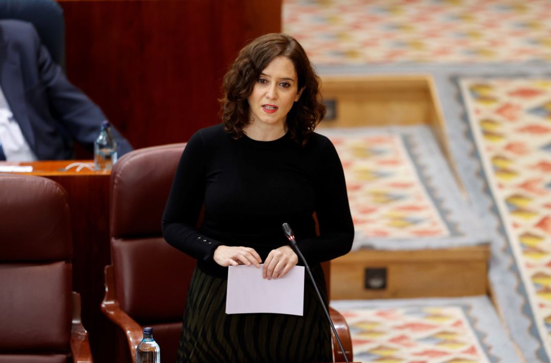 La presidenta de la Comunidad de Madrid, Isabel Díaz Ayuso interviene en el pleno de la Asamblea de Madrid este jueves. La presidenta de la Comunidad de Madrid, Isabel Díaz Ayuso interviene en el pleno de la Asamblea de Madrid este jueves.