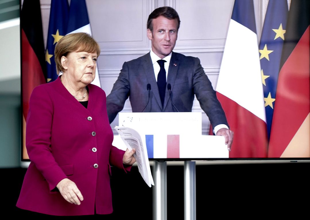 Angela Merkel y Emmanuel Macron, durante su conferencia. Angela Merkel y Emmanuel Macron, durante su conferencia.