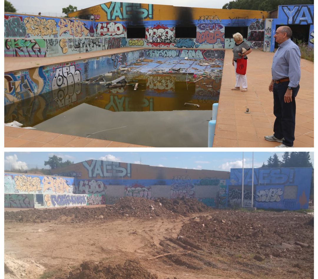 Piscina de Campanillas antes y después de ser enterrada Piscina de Campanillas antes y después de ser enterrada