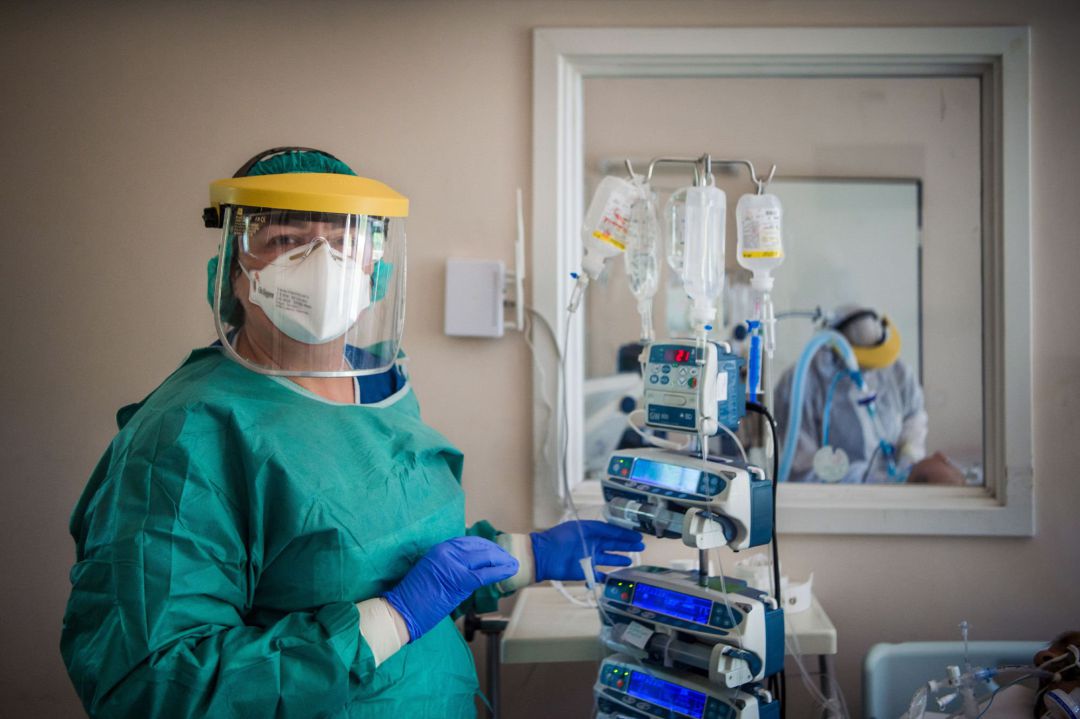 Nurse Szilvia Molnar wearing a protective gear poses for a photo at the Intensive Care unit for patients with the COVID-19 disease in the Szent Laszlo Hospital Nurse Szilvia Molnar wearing a protective gear poses for a photo at the Intensive Care unit for patients with the COVID-19 disease in the Szent Laszlo Hospital