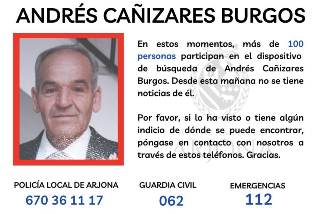 Anuncio de la desaparición de Andrés Cañizares. Anuncio de la desaparición de Andrés Cañizares.