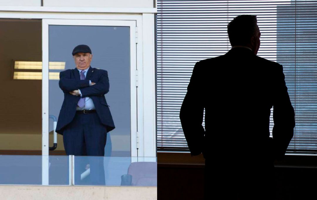 Alfonso García en el palco del Almería en una foto de archivo y una imagen genérica de un empresario Alfonso García en el palco del Almería en una foto de archivo y una imagen genérica de un empresario