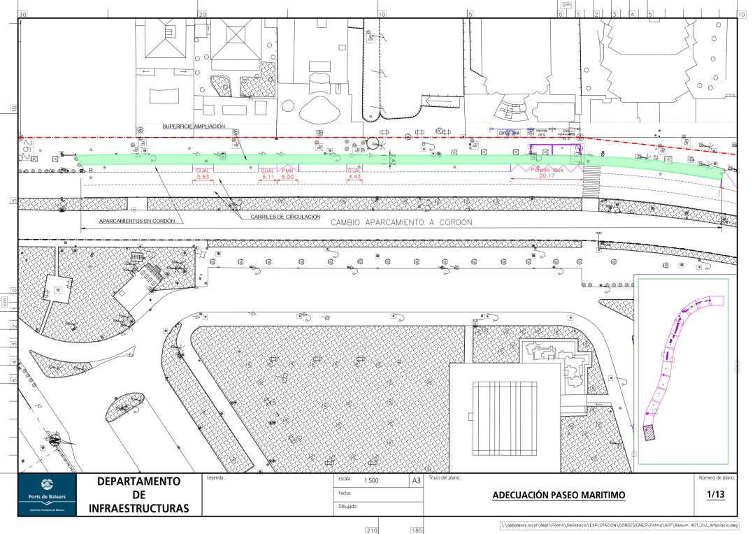Imagen del plano de uno de los tramos que se habilitará para peatones y terrazas Imagen del plano de uno de los tramos que se habilitará para peatones y terrazas