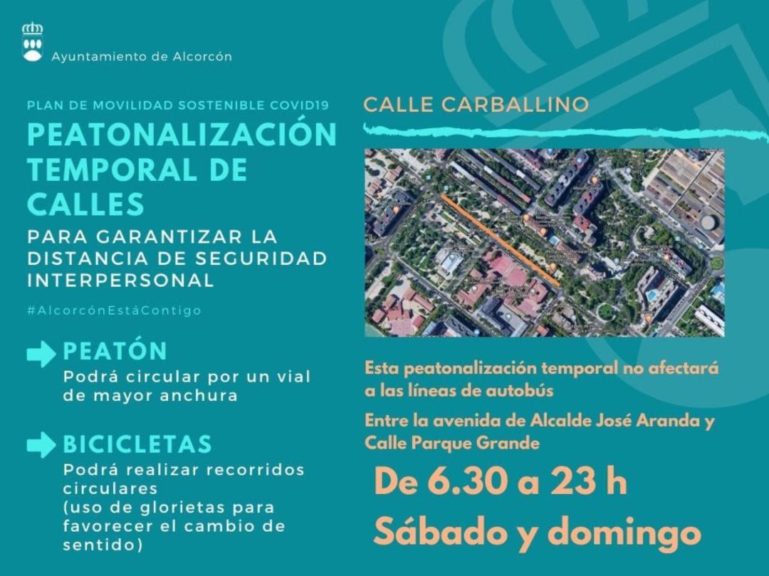 Cartel anunciando la peatonalización temporal de algunas calles de Alcorcón Cartel anunciando la peatonalización temporal de algunas calles de Alcorcón