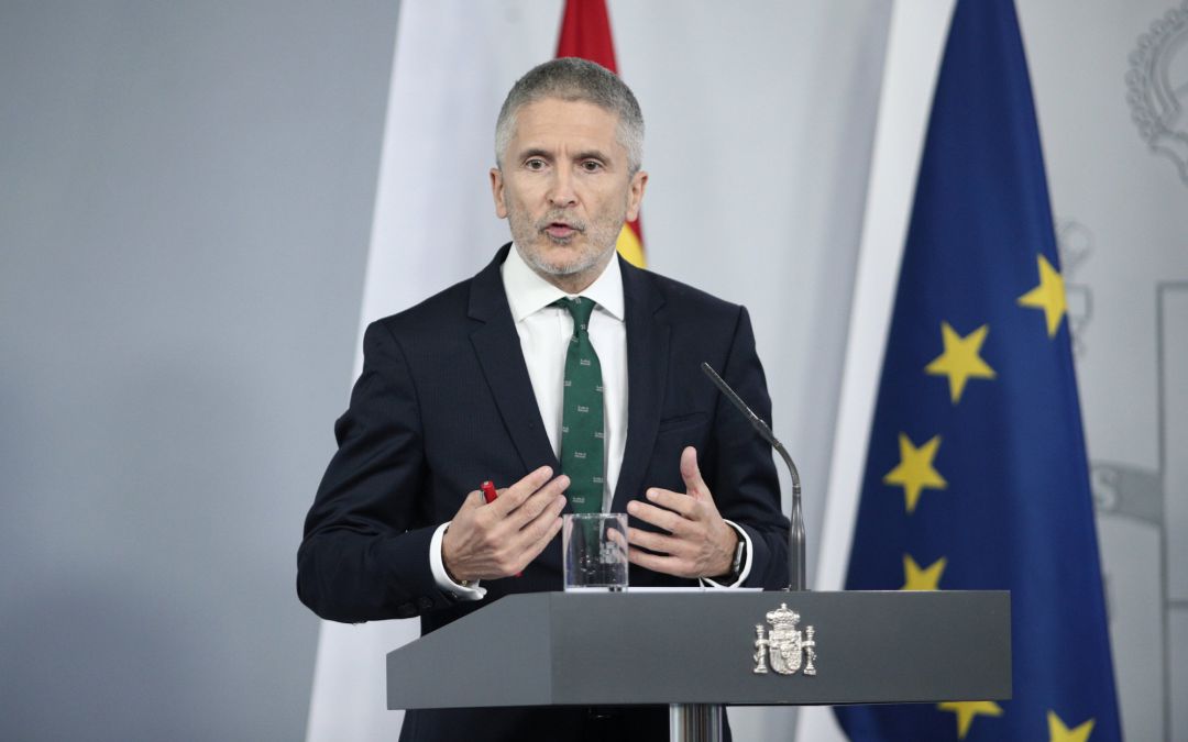 El ministro del Interior, Fernando Grande-Marlaska, comparece ante los medios tras el Consejo de Ministros celebrado en Moncloa, en Madrid, a 26 de mayo de 2020. El ministro del Interior, Fernando Grande-Marlaska, comparece ante los medios tras el Consejo de Ministros celebrado en Moncloa, en Madrid, a 26 de mayo de 2020.