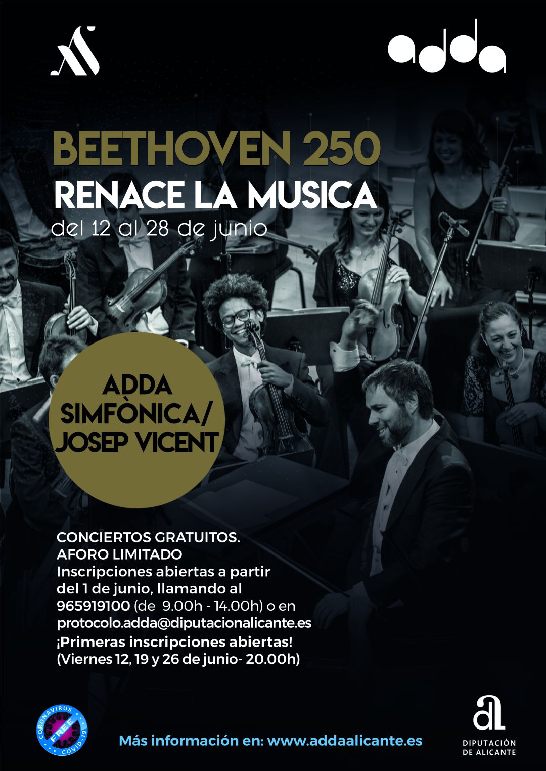 Cartel que anuncia la vuelta presencial de la orquesta Adda Simfònica. Cartel que anuncia la vuelta presencial de la orquesta Adda Simfònica.