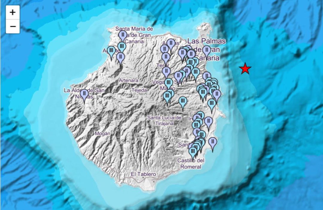Mapa de intensidad del temblor registrado en Gran Canaria Mapa de intensidad del temblor registrado en Gran Canaria