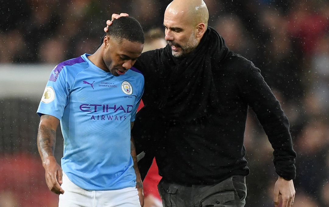 Sterling y Pep Guardiola, en un partido del Manchester City. Sterling y Pep Guardiola, en un partido del Manchester City.