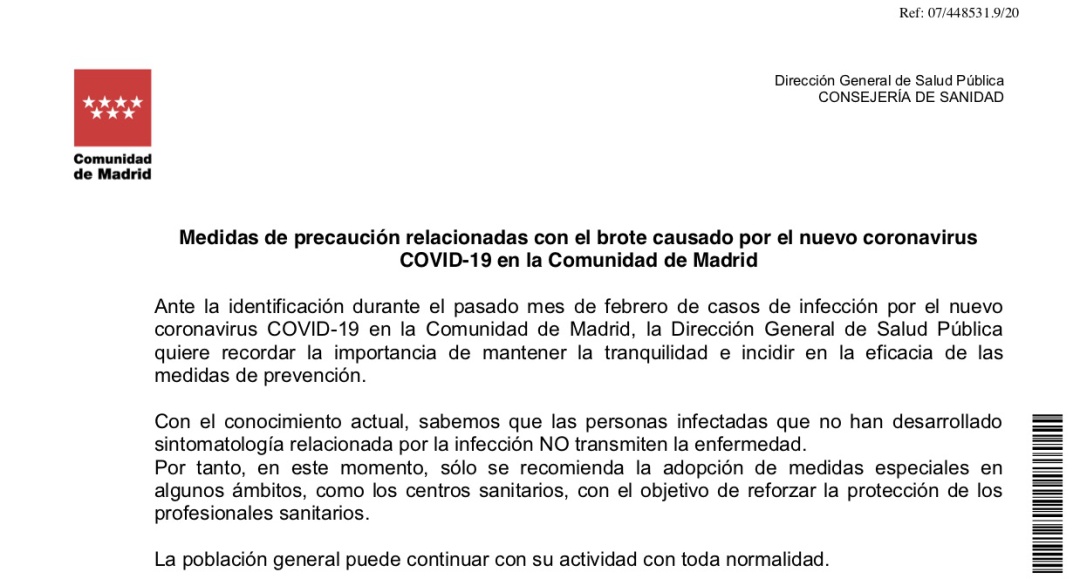 Circular que la Dirección General de Salud Pública envió el 5 de marzo a los centros educativos Circular que la Dirección General de Salud Pública envió el 5 de marzo a los centros educativos