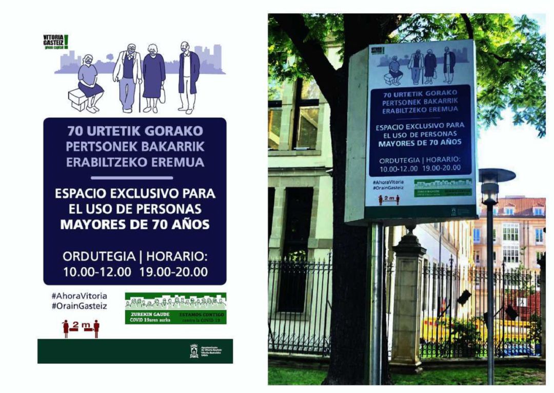 El Consistorio ha instalado unos paneles señalizando las zonas exclusivas para mayores de 70 años. El Consistorio ha instalado unos paneles señalizando las zonas exclusivas para mayores de 70 años.