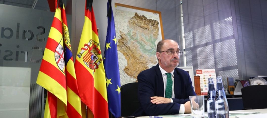 Javier Lambán, en el transcurso de la videoconferencia de presidentes Javier Lambán, en el transcurso de la videoconferencia de presidentes