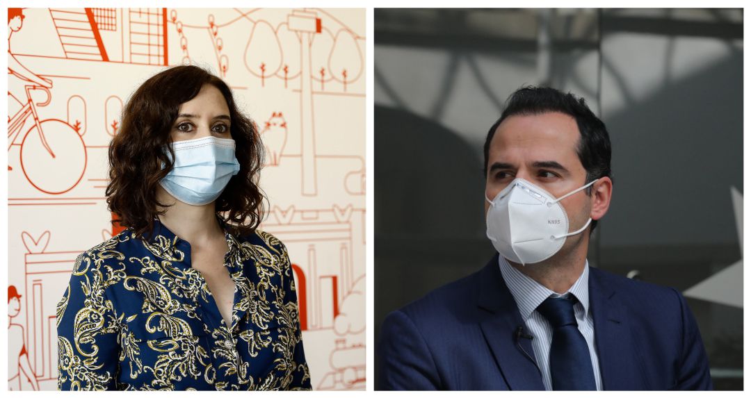 A la izquierda la presidenta de la Comunidad en un acto de hace unos días, a la derecha el vicepresidente Aguado posa para la prensa el día en que se reunió con los tres grupos parlamentarios de la izquierda. A la izquierda la presidenta de la Comunidad en un acto de hace unos días, a la derecha el vicepresidente Aguado posa para la prensa el día en que se reunió con los tres grupos parlamentarios de la izquierda.