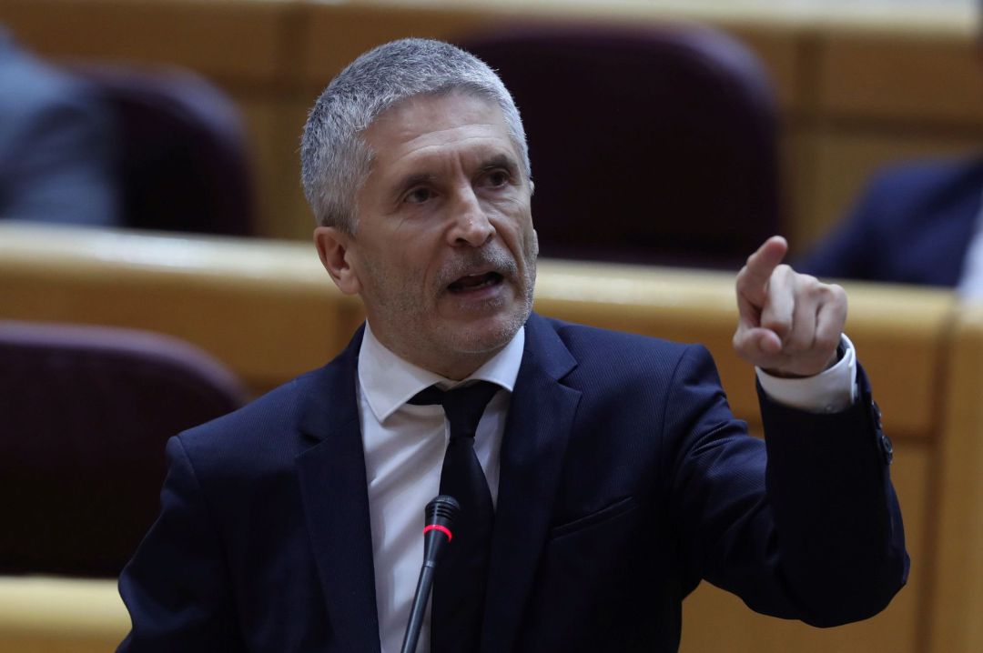 El ministro del Interior, Fernando Grande-Marlaska, durante la sesión del control al Gobierno celebrada este martes en el Senado El ministro del Interior, Fernando Grande-Marlaska, durante la sesión del control al Gobierno celebrada este martes en el Senado