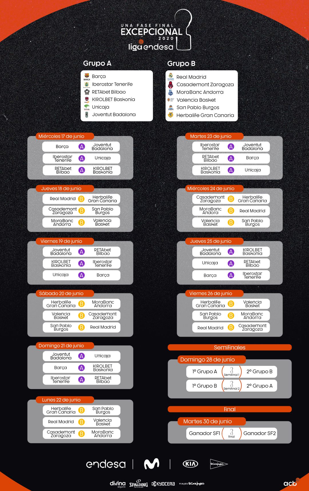 Calendario Fase Final Liga Endesa 2019-2020 Calendario Fase Final Liga Endesa 2019-2020