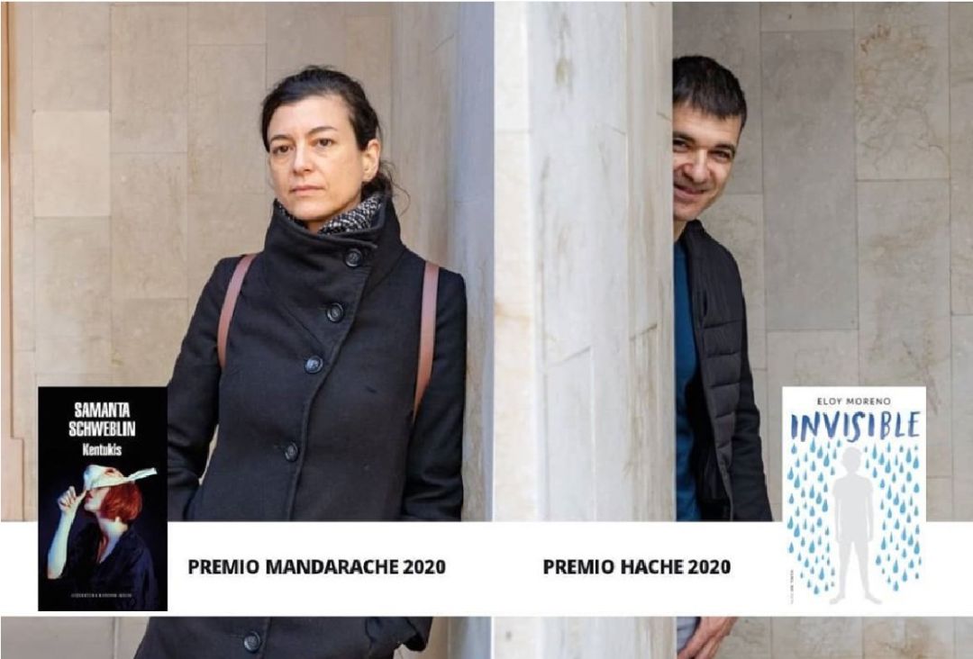 Los autores ganadores, junto a las portadas de sus libros Los autores ganadores, junto a las portadas de sus libros