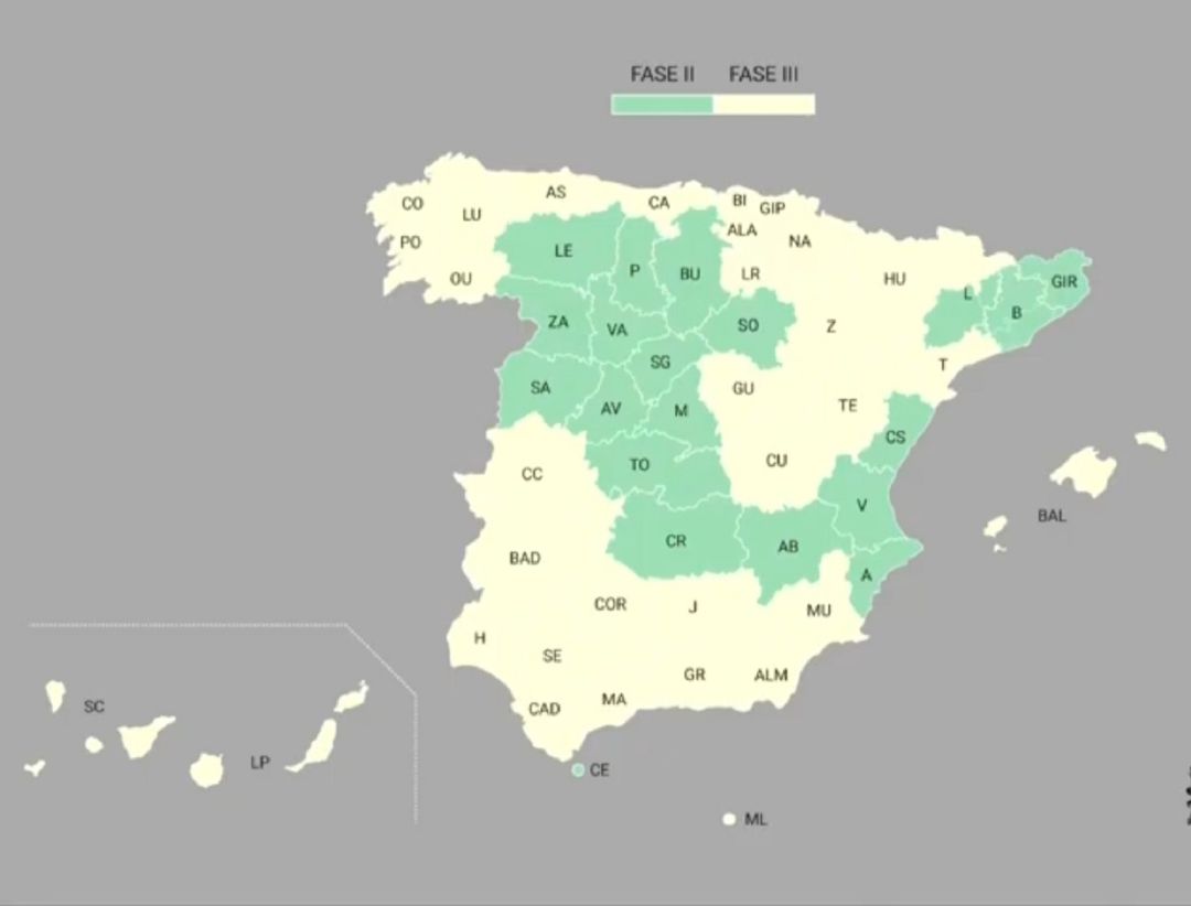 Situación de la desescalada por provinccias desde el lunes 8 de junio Situación de la desescalada por provinccias desde el lunes 8 de junio