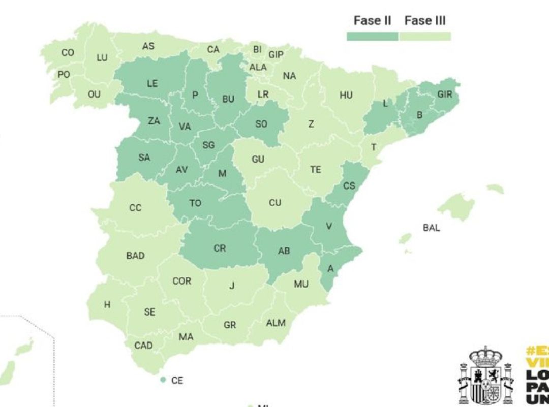 Mapa de la desescalada a partir del lunes 8 de junio Mapa de la desescalada a partir del lunes 8 de junio