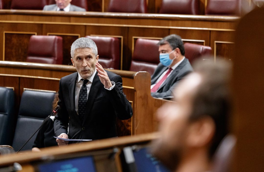 El ministro del Interior, Fernando Grande-Marlaska, durante la sesión de control al Gobierno en la que se ha cuestionado su destitución del coronel Pérez de los Cobos, en Madrid, (España), a 3 de junio de 2020. El ministro del Interior, Fernando Grande-Marlaska, durante la sesión de control al Gobierno en la que se ha cuestionado su destitución del coronel Pérez de los Cobos, en Madrid, (España), a 3 de junio de 2020.