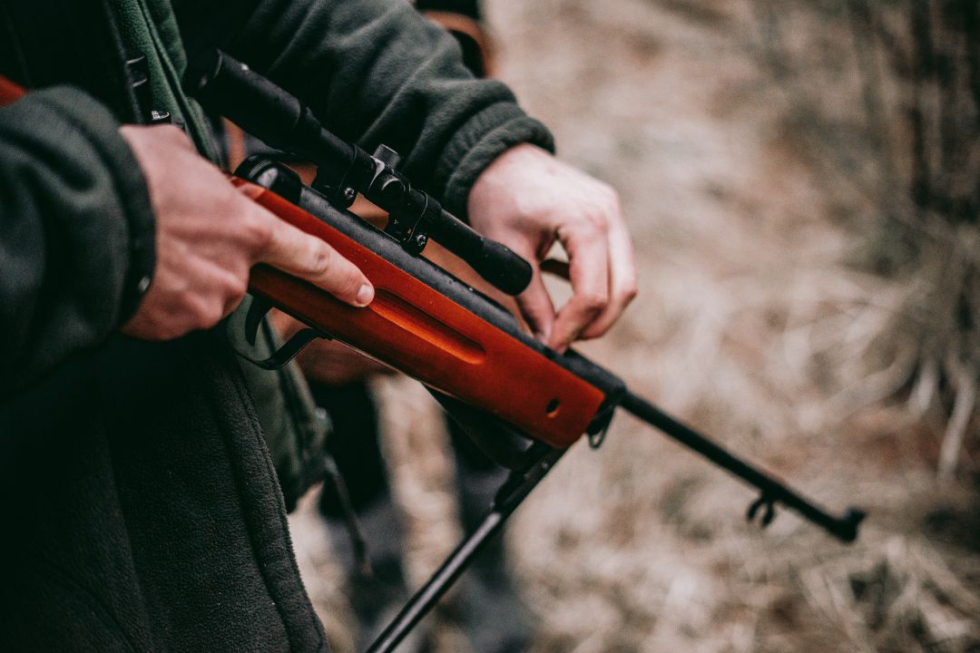 Cazador revisa su arma Cazador revisa su arma