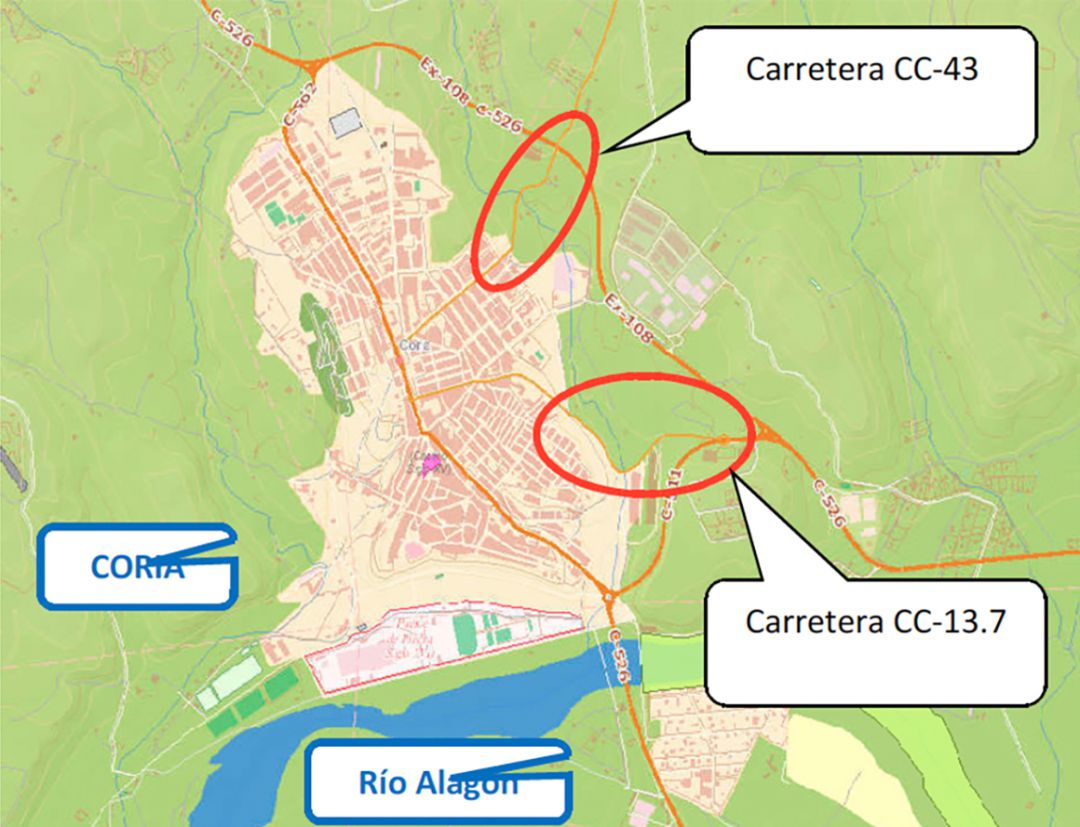 Localización de las obras en Coria Localización de las obras en Coria