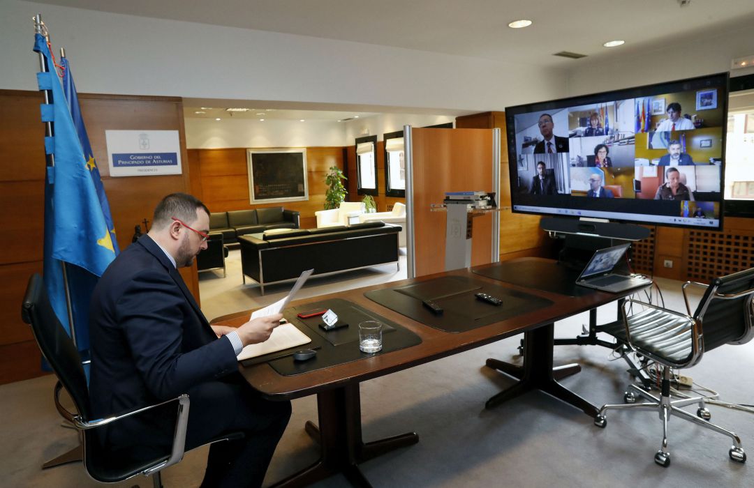 Reunión telemática del Consejo de Gobierno presidido por el jefe del ejecutivo asturiano, Adrián Barbón Reunión telemática del Consejo de Gobierno presidido por el jefe del ejecutivo asturiano, Adrián Barbón
