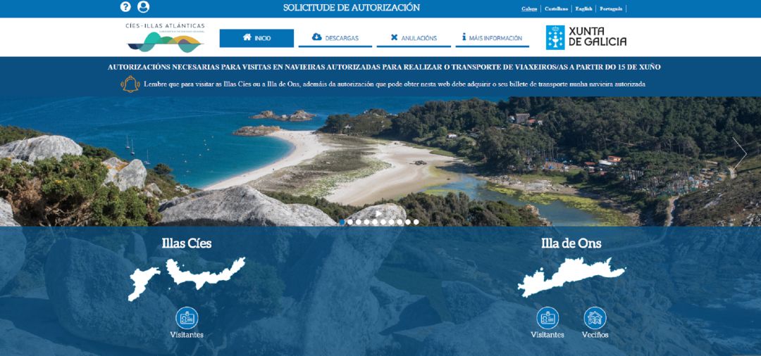 Web para sacar la autorización-reserva necesaria para viajar a Cíes y Ons Web para sacar la autorización-reserva necesaria para viajar a Cíes y Ons