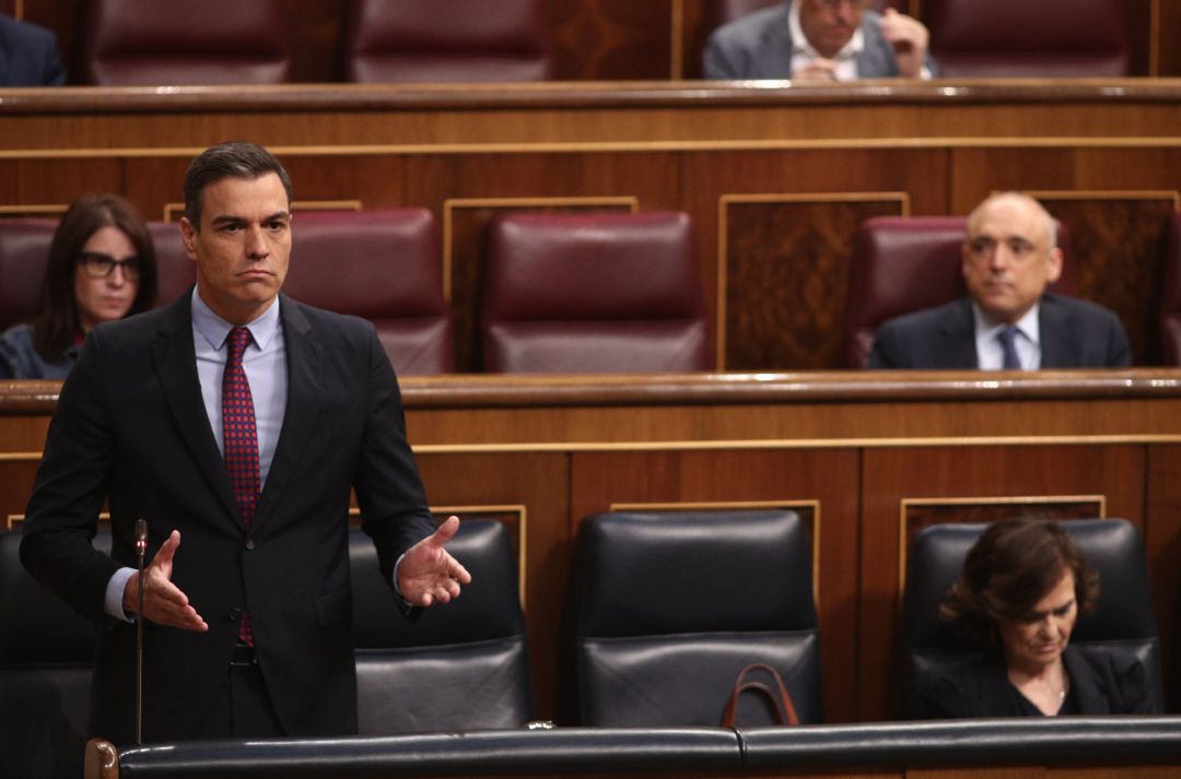 El presidente del Gobierno, Pedro Sánchez, durante su intervención en el Pleno del Congreso de los Diputados. El presidente del Gobierno, Pedro Sánchez, durante su intervención en el Pleno del Congreso de los Diputados.
