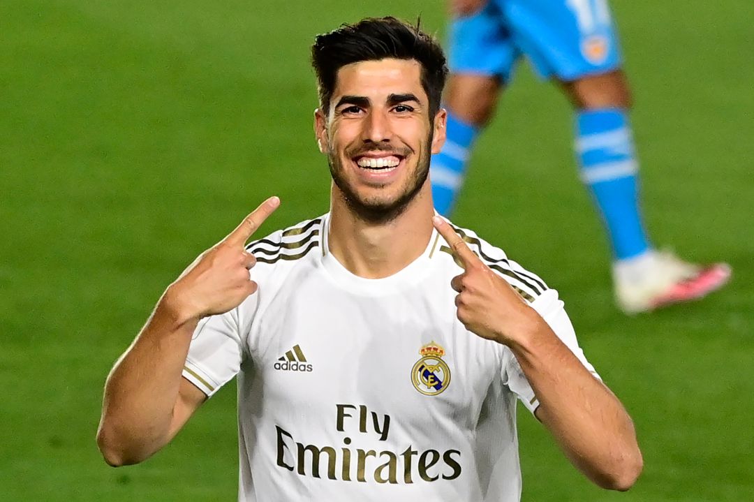 Marco Asensio celebra su gol al Valencia. Marco Asensio celebra su gol al Valencia.
