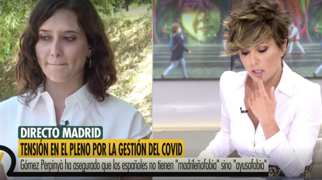 Ayuso en una entrevista con Sonsoles Ónega. Ayuso en una entrevista con Sonsoles Ónega.