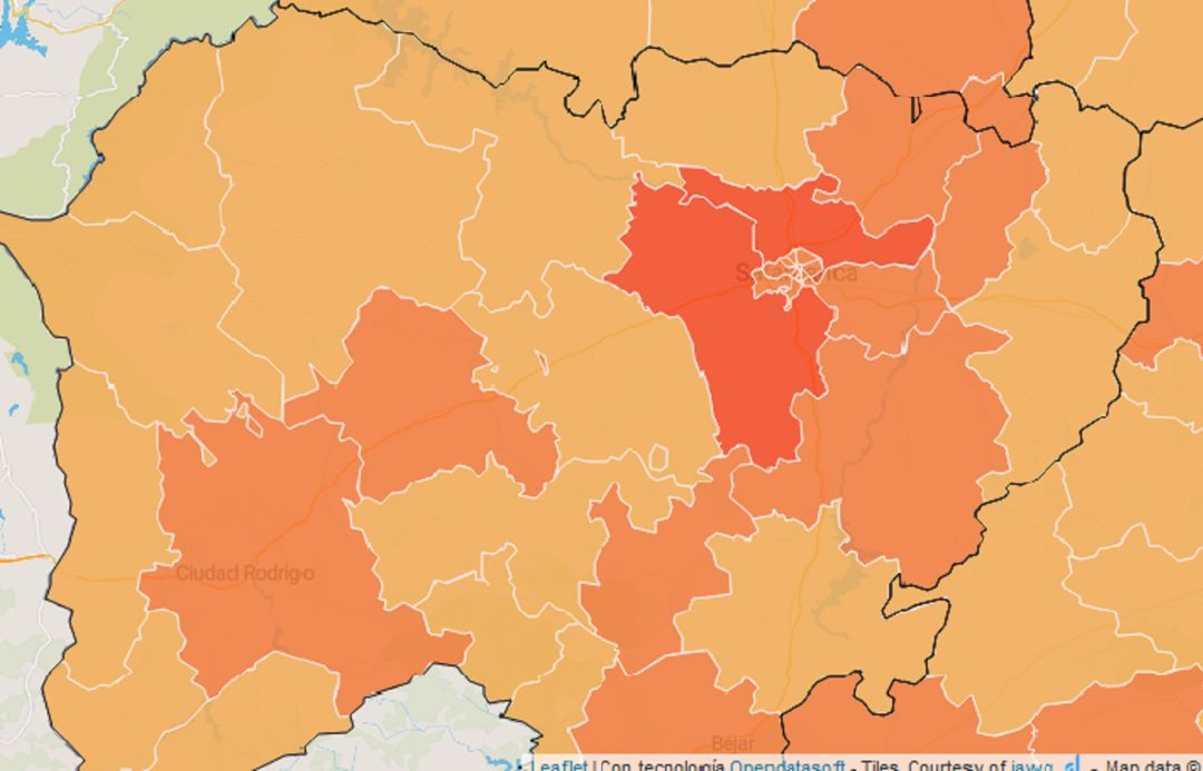Mapa de la incidencia total del coronavirus en Salamanca. Mapa de la incidencia total del coronavirus en Salamanca.