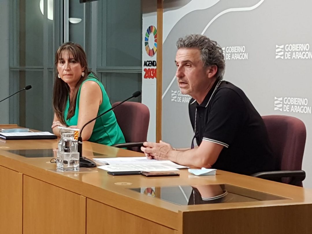 La consejera de Sanidad, Sira Repollés, y el director general de Salud Pública, Francisco Javier Falo, durante la rueda de prensa La consejera de Sanidad, Sira Repollés, y el director general de Salud Pública, Francisco Javier Falo, durante la rueda de prensa