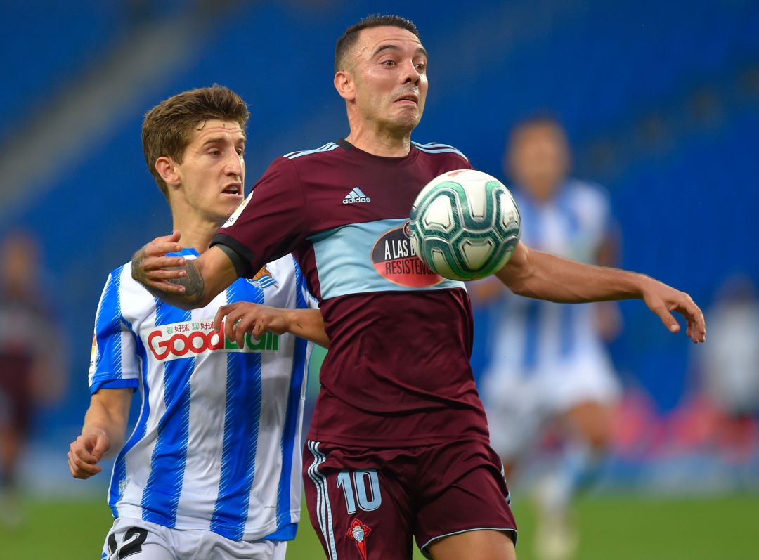 Aihen Muñoz y Iago Aspas, en el partido entre la Real Sociedad y el Celta. Aihen Muñoz y Iago Aspas, en el partido entre la Real Sociedad y el Celta.