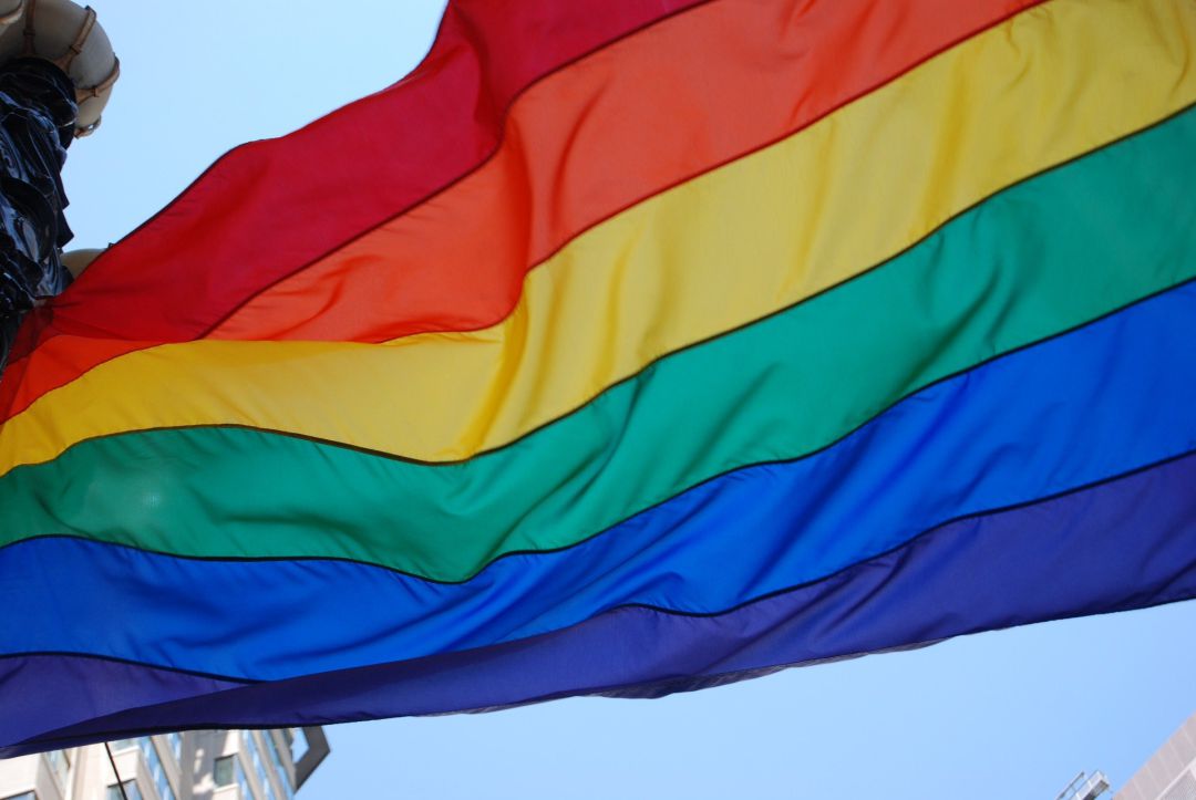 La bandera arco iris ondeando al viento La bandera arco iris ondeando al viento