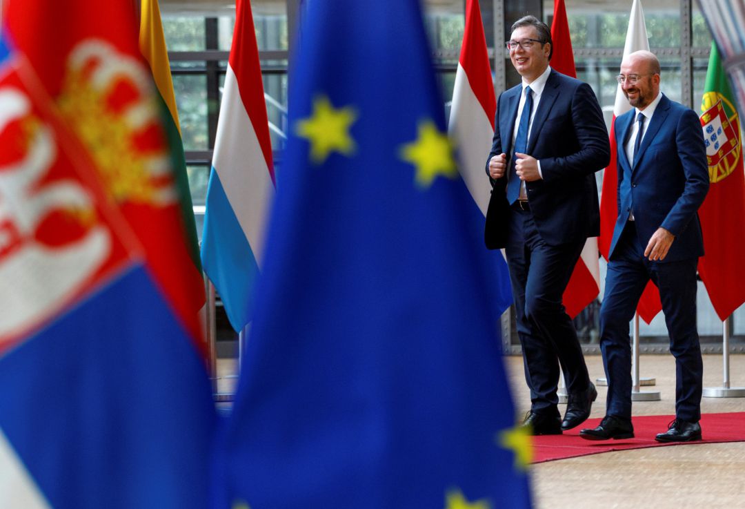 El presidente Aleksandar Vucic durante un acto en Bruselas El presidente Aleksandar Vucic durante un acto en Bruselas