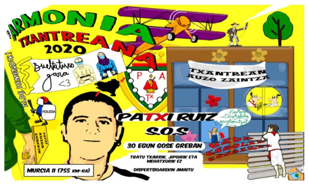 Pancarta de la peña Armonia Txantreana en apoyo al preso etarra Patxi Ruiz. Pancarta de la peña Armonia Txantreana en apoyo al preso etarra Patxi Ruiz.