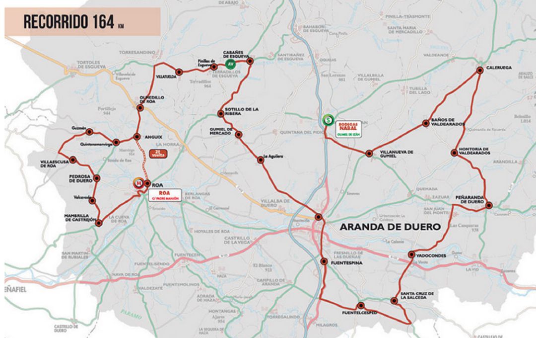 Mapa del trazado por el que discurrirá la etapa ribereña de la Vuelta a Burgos 2020. Mapa del trazado por el que discurrirá la etapa ribereña de la Vuelta a Burgos 2020.