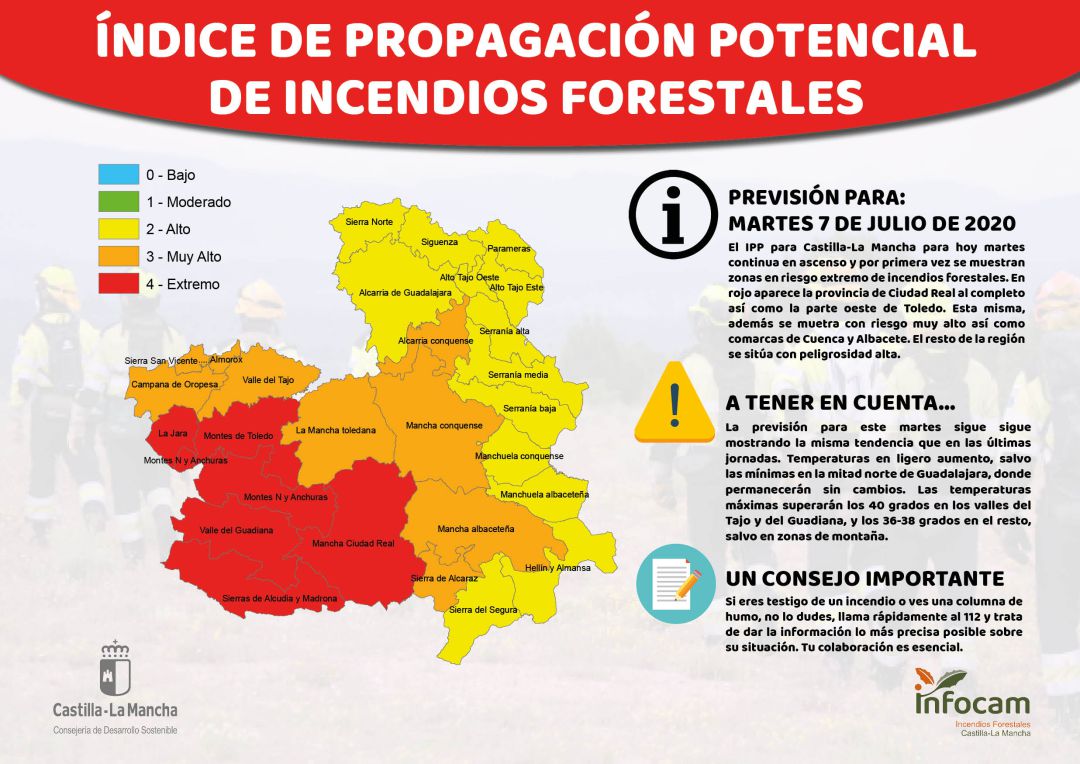 Mapa con el índice de propagación potencial de incendios forestales Mapa con el índice de propagación potencial de incendios forestales