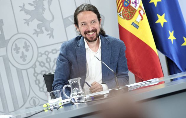 El vicepresidente y ministro de Derechos Sociales y Agenda 2030, Pablo Iglesias, durante la rueda de prensa posterior al Consejo de Ministros en Moncloa, en Madrid El vicepresidente y ministro de Derechos Sociales y Agenda 2030, Pablo Iglesias, durante la rueda de prensa posterior al Consejo de Ministros en Moncloa, en Madrid