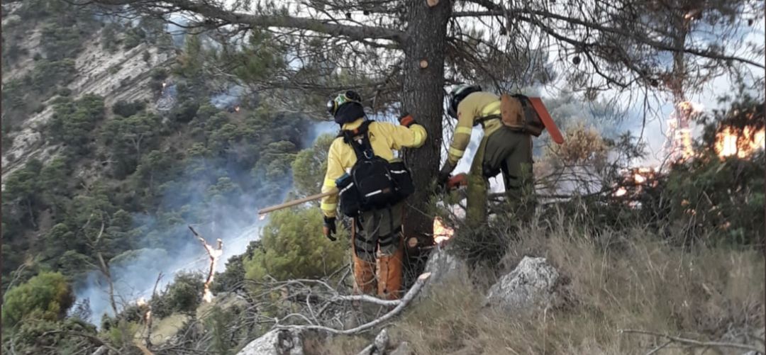 Bomberos trabajan en el incendio forestal de Quesada. Bomberos trabajan en el incendio forestal de Quesada.