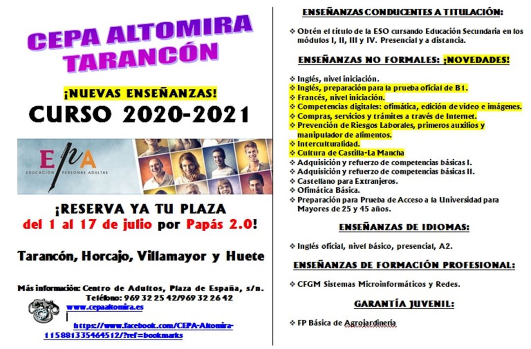 El centro cuenta con enseñanzas en Tarancón, Horcajo, Villamayor y Huete El centro cuenta con enseñanzas en Tarancón, Horcajo, Villamayor y Huete