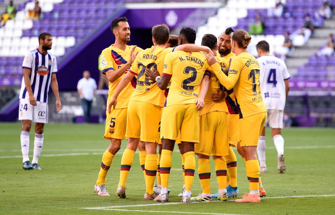 La plantilla del Barça celebra un gol La plantilla del Barça celebra un gol