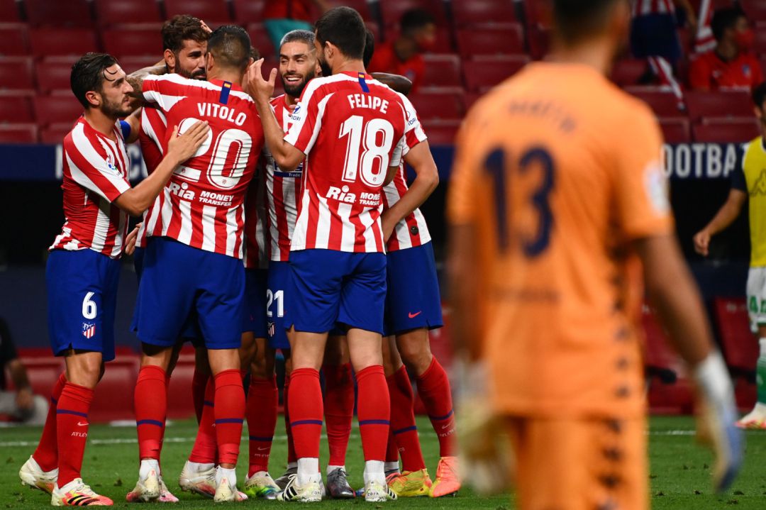 Los rojiblancos celebran el gol de Diego Costa. Los rojiblancos celebran el gol de Diego Costa.