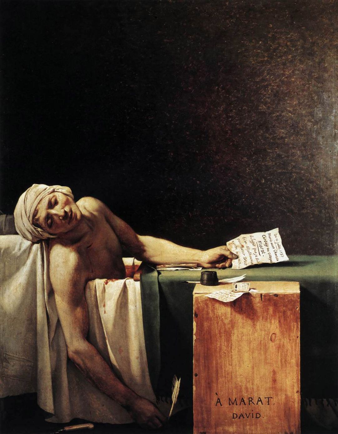 Cuadro del cuerpo sin vida de Jean Paul Marat, hecho por el pintor Jaques Louis David Cuadro del cuerpo sin vida de Jean Paul Marat, hecho por el pintor Jaques Louis David