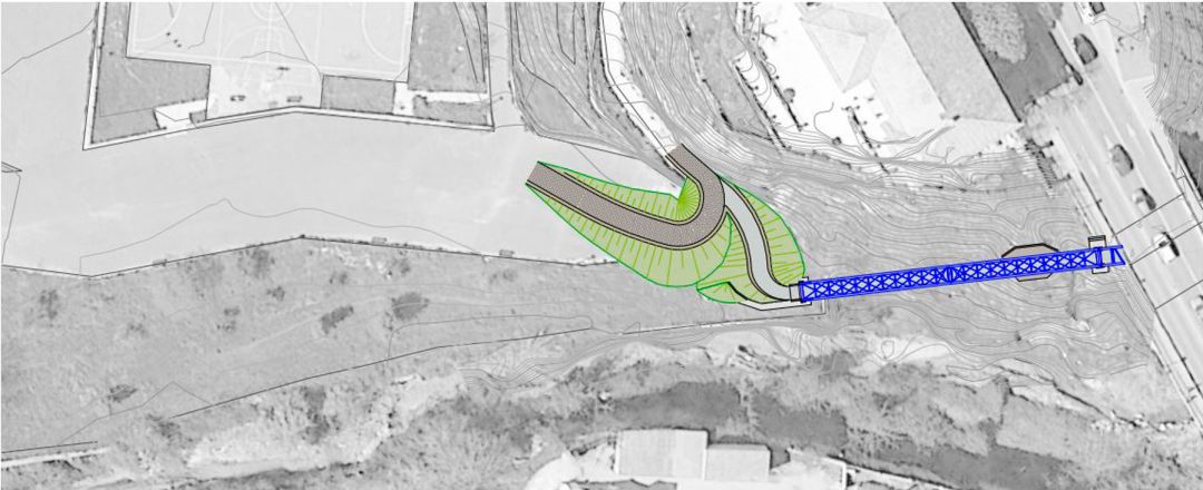 La pasarela conectará la zona deportiva de Santa Ana con la otra parte del río Riquer, por debajo del puente de María Cristina, en la zona de Cervantes. La pasarela conectará la zona deportiva de Santa Ana con la otra parte del río Riquer, por debajo del puente de María Cristina, en la zona de Cervantes.