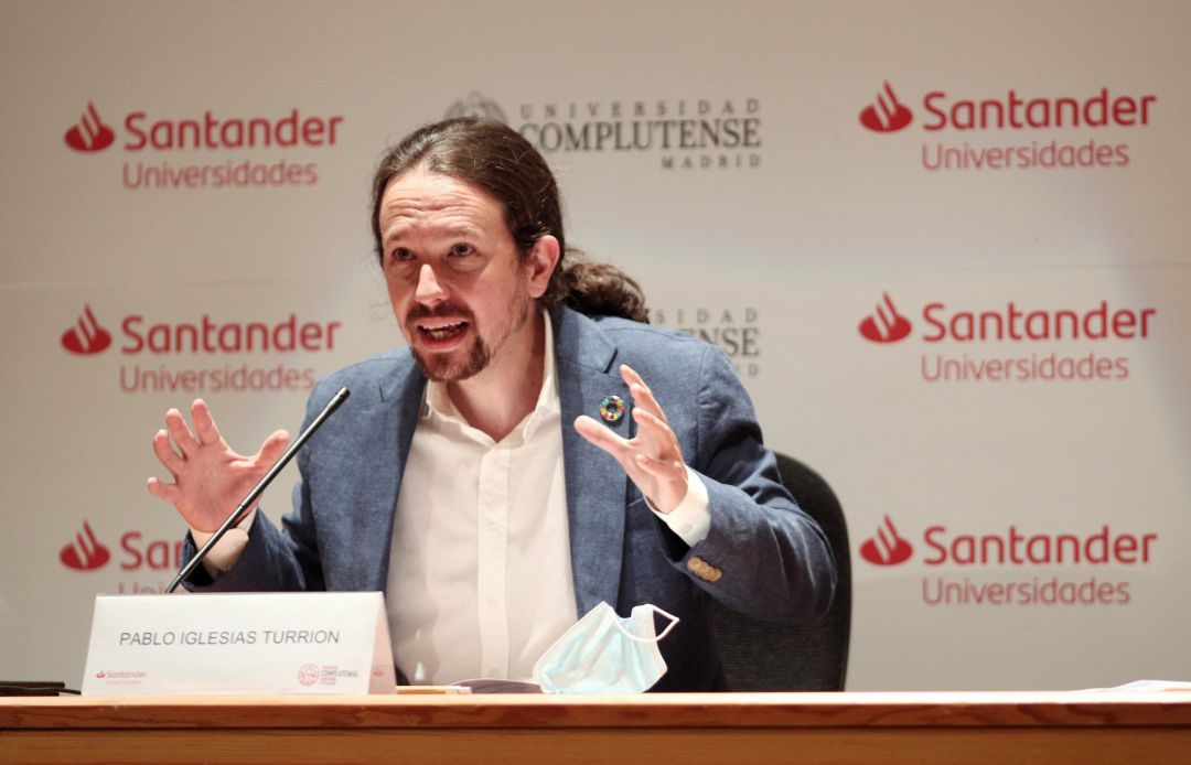 El vicepresidente segundo del Gobierno, ministro de Derechos Sociales y Agenda 2030, Pablo Iglesias, interviene en la ponencia 'La centralidad del objetivo no 10: reducción de las desigualdades'. El vicepresidente segundo del Gobierno, ministro de Derechos Sociales y Agenda 2030, Pablo Iglesias, interviene en la ponencia 'La centralidad del objetivo no 10: reducción de las desigualdades'.