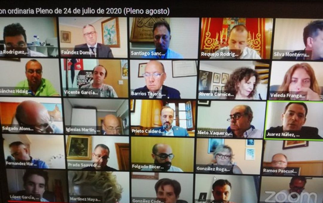 Imagen del Pleno de la Diputación, realizado de forma telemática Imagen del Pleno de la Diputación, realizado de forma telemática