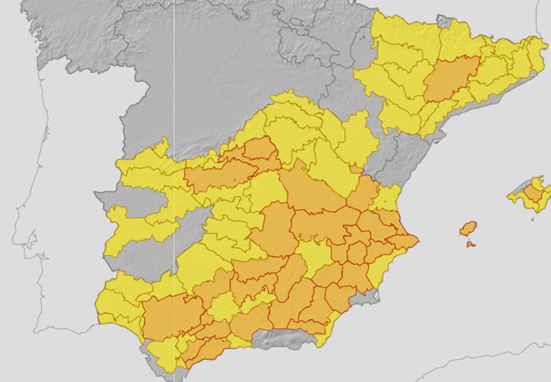 Mapa de alertas por calor, nivel naranja en la Safor para el sábado Mapa de alertas por calor, nivel naranja en la Safor para el sábado