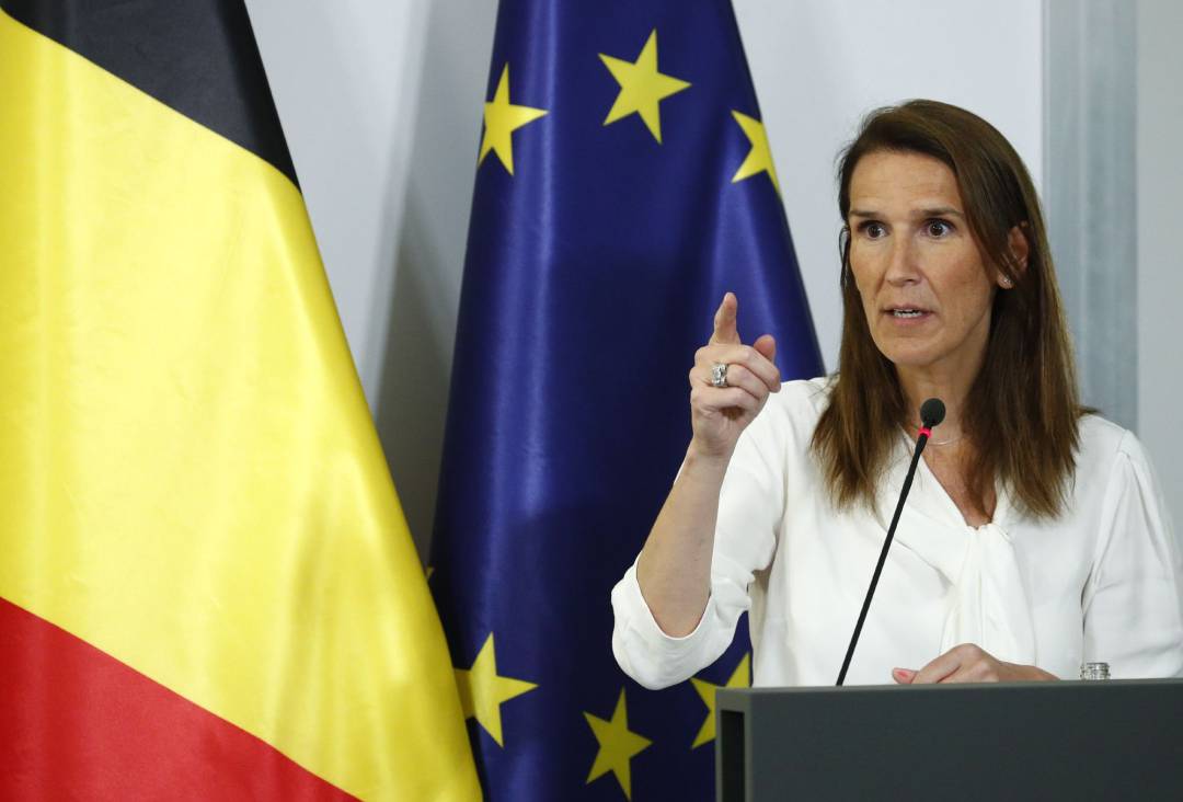 Belgian Prime Minister Sophie Wilmes speaks during a press conference after a meeting of the National Security Council Belgian Prime Minister Sophie Wilmes speaks during a press conference after a meeting of the National Security Council