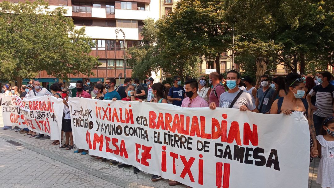 Concentración de trabajadores de Siemens Gamesa Aoiz en Pamplona el pasado 31 de julio
Concentración de trabajadores de Siemens Gamesa Aoiz en Pamplona el pasado 31 de julio